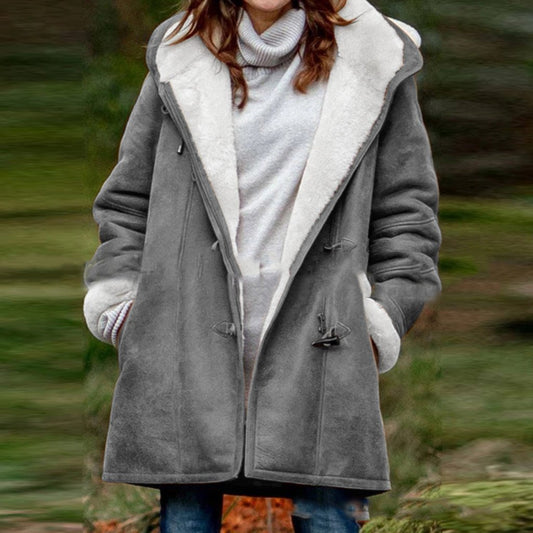 Solid color mid-length hooded jacket