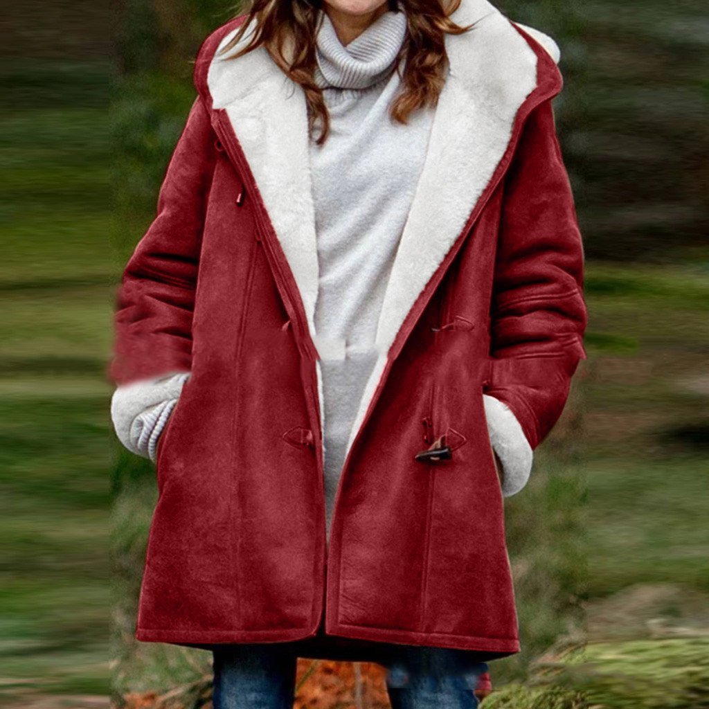 Solid color mid-length hooded jacket