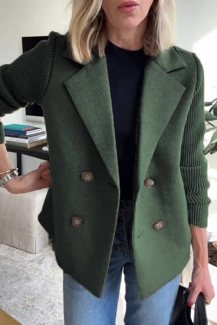 AURELLE – Double-Breasted Knit Sleeve Coat
