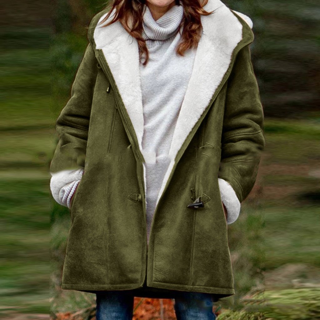 Solid color mid-length hooded jacket