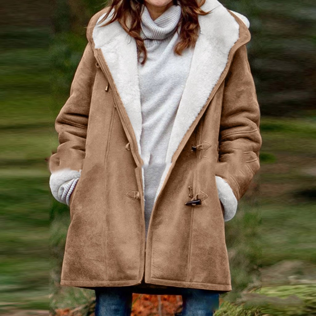 Solid color mid-length hooded jacket