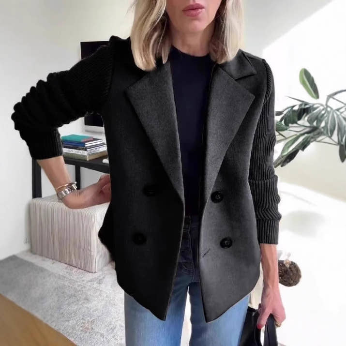 AURELLE – Double-Breasted Knit Sleeve Coat